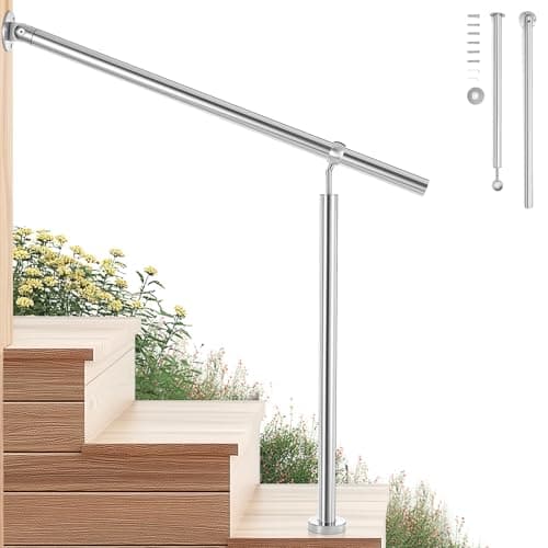 Image of CO-Z Stainless Steel Handrail, 100x90 cm Interior Exterior Handrail for 2-3 Steps, Hand Support Railing for The Elderly & Others, Outdoor Indoor Bannister Rail with Wall Fittings and Metal Plugs