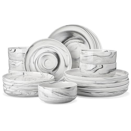 Image of MALACASA 18-Piece Porcelain Chip Resistant Dinner Sets for 6 People, Marble Grey Round Plates and Bowls Sets Dinnerware Sets Tableware, Dishwasher & Microwave Safe, Series Luna