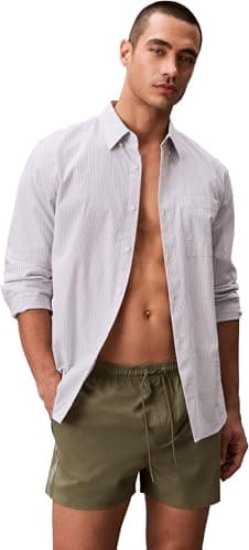 Image of Calvin Klein Men Short Drawstring LV00N61039 Swim Bottoms, Beige (Deep Lichen Green), M