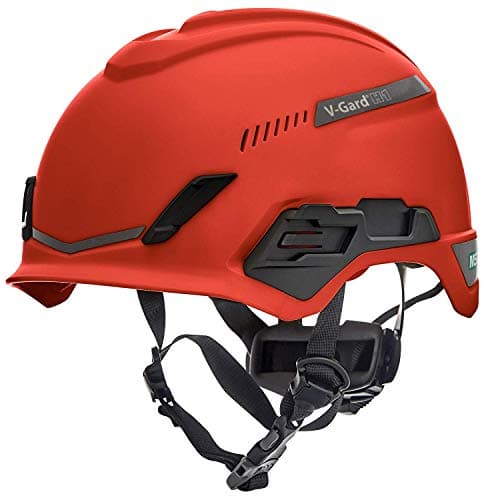 Image of MSA V-Gard H1 Trivent Safety Climbing Helmet - Ventilated - Red - 52–64 cm - Hard hat with chinstrap for Work at Height and Rescue - EN12492 & ANSI
