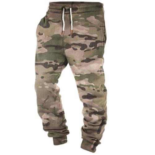 Image of Men's Sports Trousers Camo Cuffed Joggers Bottoms with Pockets Camouflage Elastic Waist Gym Pants Loose Fit Tracksuit Bottom Casual Activewear for Running Training Large M-4XL