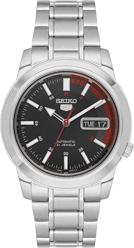 Image of SEIKO SNKK31 Automatic Watch for Men 5-7S Collection - Black Dial with Contrast, Day/Date Calendar, Luminous Hands, Stainless Steel Case & Bracelet, Black - SNKK31, Mechanical,Automatic Watch