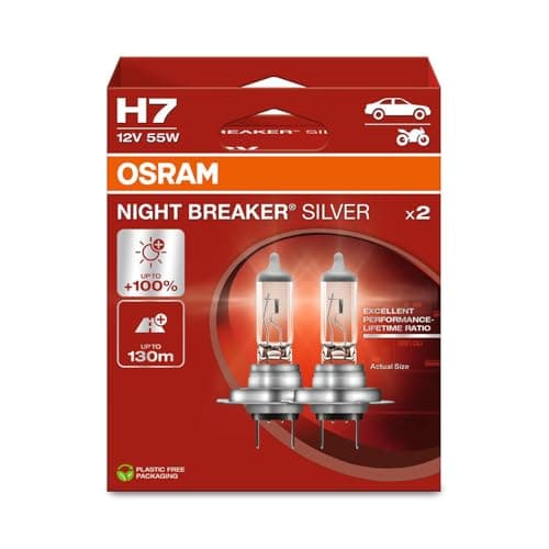 Image of OSRAM NIGHT BREAKER® SILVER, H7, halogen headlight lamps, Hanging folding box (2 lamps)
