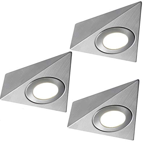 Image of 3 Pack | Bright 2.6W LED Under Cabinet Pyramid Spot Lights & Driver Kit | Stainless Steel & Warm White | Kitchen Worktop Countertop Cupboard Unit Down Light | Modern Triangle Lighting Fitting