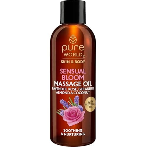 Image of Pure World Sensual Bloom Massage Oil 100ml – Natural Lavender & Rose Body Oil for Relaxation & Aromatherapy – Moisturising, Nourishing & Smoothing Spa Quality Oil – Made in UK