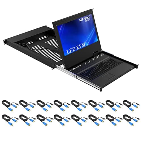 Image of MT-VIKI 16 Port Rack Mount Monitor KVM Switch, 1U Rack KVM Console w/17.3'' LCD Monitor, 1080P@60Hz, Support OSD/Hotkey + 16 USB HDMI KVM Cables