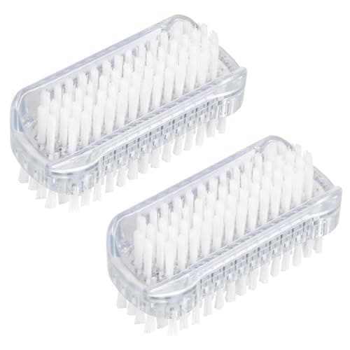 Image of AYBUY 2 Pcs Double Sided Nail Brush, Plastic Handle Nail Scrubbing Brush, Nails Cleaning Brushes for Hands, Toes, Nails, for Home & Salon Use (Transparent)