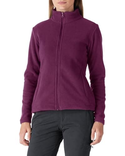Image of Outdoor Ventures Womens Fleece Jackets Ladies Lightweight Warm Full Zip Coat Soft Outerwear Running Jacket With 4 Large Pockets Wine Red XL
