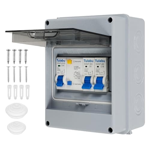 Image of 2 Way Garage Consumer Unit, IP65 Protection Garage Caravan Consumer Unit, 40A 30mA RCD 2MCB 6A+16A, Circuit Breaker, Anti-Leakage Fuse Box for Garages, Caravans, Workshops, Outbuildings