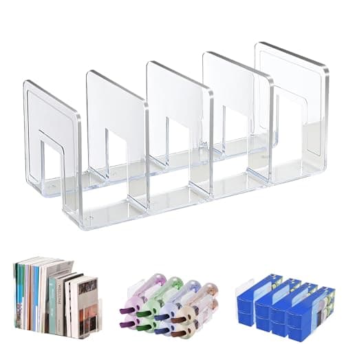 Image of Marte Vanci 4 Slots Acrylic Magazine Holder Desktop File Sorter Organiser Rack Bookshelf Lever Arch Filing Rack Clear Kitchen Wrap Organiser Handbag Cluthes Storage Divider 1 Pack