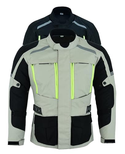 Image of Texpeed Mens Motorcycle Jacket Waterproof Off White Beige Grey Textile Cordura With Biker Motorbike CE Armour (EN 1621-1) 2XL