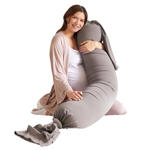 Image of bbhugme Adjustable Pregnancy Pillow – Full Body Support for Side Sleeping - Adjustable Firmness and Shape - Supports Back, Legs, Belly, Hips for Pregnant Women - Removable Cover - Stone