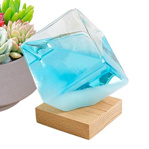 Image of Storm Glass Weather Predictor - Cube Shape Forecaster With Wooden Base, Admiral FitzRoy Glass Barometer For Home And Desktop, Decorative Crystal Weather Station For Bedroom And Garden