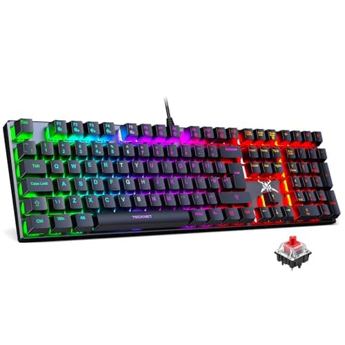 Image of TECKNET Mechanical Gaming Keyboard - Red Switches Mechanical Keyboard with 109 Keys, 24 LED Lighting Modes, Fully Programmable Keys & Anti-Ghosting for Gaming, PC, Windows, Gamer, Office, UK Layout