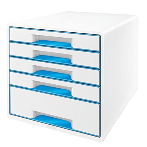 Image of Leitz 52142036 A4 "Wow" Cube 5 Drawers Filling Unit - White/Blue