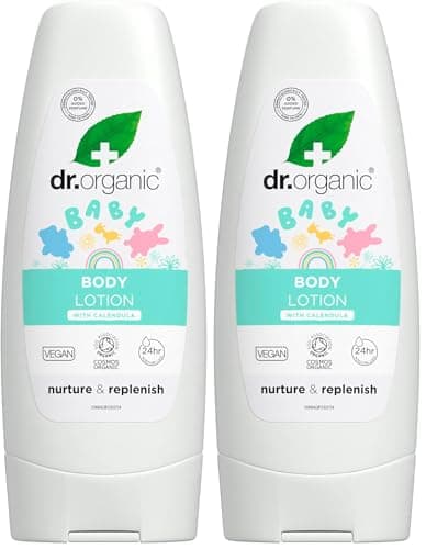 Image of Dr Organic Calendula Baby Lotion, Fragrance Free, Skin Soothing, Sensitive Skin, Natural, Vegan, Cruelty-Free, Paraben & SLS-Free, Organic, 200ml (Pack of 2)