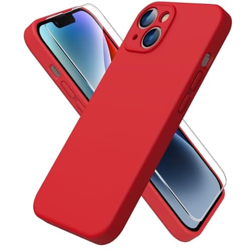 Image of ACRONIX Compatible with iPhone 14 Case 6.1",with 1 x Screen Protector, Silky-Soft Touch Liquid Silicone Shockproof Rubber Cases Comprehensive Protection Cover for iPhone 14-Red