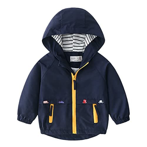 Image of Volunboy Little Boys Hooded Jacket, Cartoon Print Windproof Windbreaker Zip Coat Outwear(5-6 Years,NavyBlue2,Tag size 130)