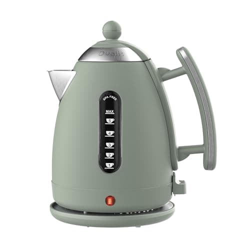 Image of Dualit Lite 1.5L Jug Kettle - Polished Stainless Steel with Black Trim, Fast Boiling, Non-Drip, Dual Measuring Windows, 3kW, 230V, Sage