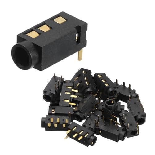 Image of sourcing map 20Pcs Stereo Jack Socket, 1/8" 3.5mm 4 Pin PJ-320A PCB Mount Female Socket Headphone Audio Connector for Microphone, Earphone, Media Player, MP3/MP4 Player, Black
