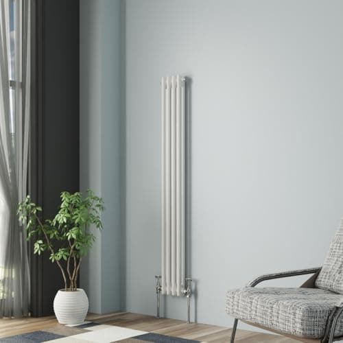 Image of NRG Column Radiator Gloss White 1500x200mm Double Traditional Cast Iron Style Heater Interior Designer Vertical Bathroom Radiators