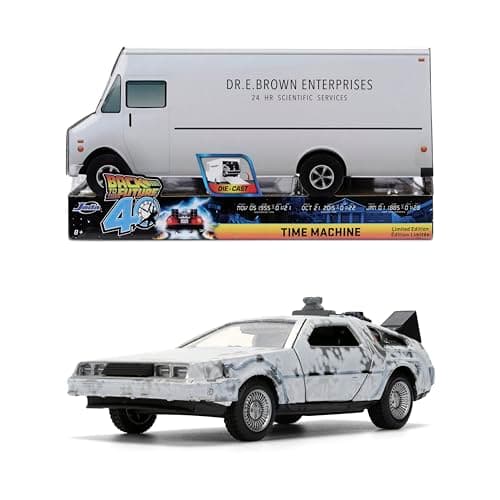 Image of Jada Back to The Future I Time Machine & Dr. E. Brown Truck – 40th Anniversary Die-Cast Set Toys, 1:32 Scale – Collectible Movie Replica for Fans and Collectors