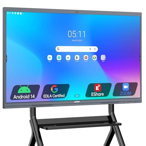 Image of JAV Interactive Whiteboard Smart Board 86 Inch 4K UHD Touchscreen Android 14 with Google EDLA Certified Electronic Whiteboard 8+128 GB Built-in 48MP AI Camera Dual System for Office Classroom Home