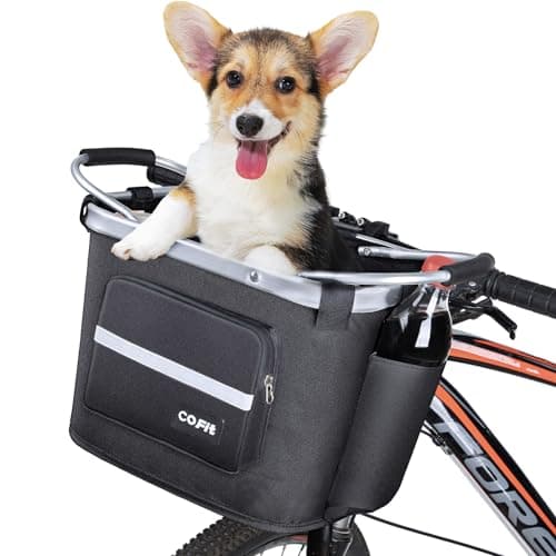 Image of COFIT Detachable Bike Basket Front, Waterproof Dog Bicycle Carrier for Pet Cat, Shopping, Commuter, Camping, Outdoor Storage, Cycling Bag Accessories with Side Pouches, Black