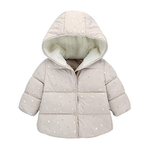 Image of Baby Girls Boys Winter Puffer Jacket Fleece Linend Down Coat Polka Dot Hooded Quilted Jackets Toddler Kids Warm Padded Coat Outerwear Body Warmer Age 12-24 Months Gray