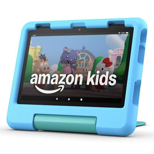 Image of Amazon Fire HD 8 Kids tablet (newest gen), ages 3–7 | 3 GB memory, includes ads-free books, games and videos that children love, 8" HD screen, parental controls, 13-hr battery, 32 GB