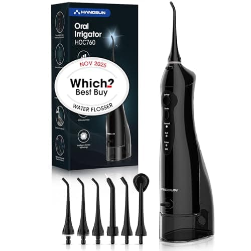 Image of Hangsun Water Flosser for Teeth Cordless Oral Irrigator Dental Water Jet Electric Tooth Flosser with 6 Jet Tips 300ML Water Tank USB Rechargeable for Travel and Home Use (Black)
