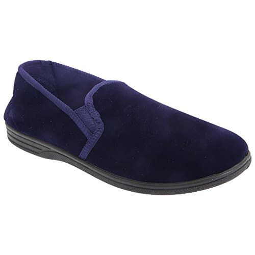 Image of Mens Navy Velour Twin Gusset Slipper - Ross - Navy - size UK Mens Size 9