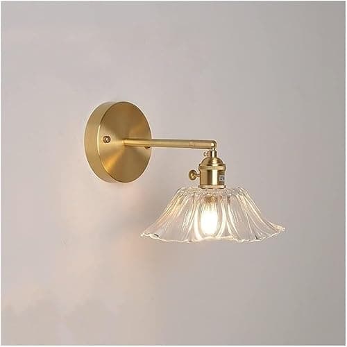 Image of Vintage Flower Lamp Wall Sconce with Pink Glass Shade, Brass Wall Mounted Light for Bedroom, Living Room or Girls Room Nordic Style