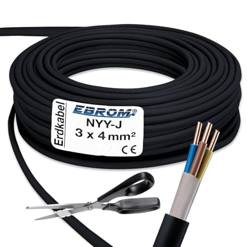 Image of Ebrom Sold by the metre: NYY-J power cable, 3 x 4 mm², earth cable, black, length in 5 m increments, e.g. 10 m, 20 m, 25 m, 30 m, etc.