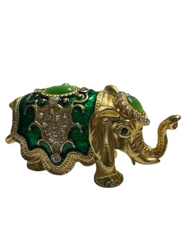 Image of Elegant Solid Diamond Elephant Jewellery Trinket Box Ornament, Luxurius piece, rare ornament Gold and Green