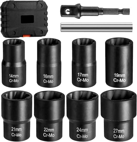 Image of Bolt Extractor Set, 10 Piece Lug Nut Remover Socket Tool, 1/2" Drive Impact Wheel Lock Removal Kit for Removing Damaged, Dead, Rusted, Rounded-Off Bolts, Lug Nuts & Screws