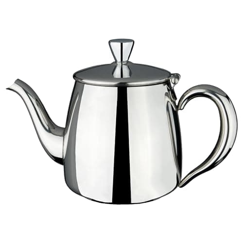 Image of Café Olé PT-018 Premium Tea Pot, 18/10 Stainless Steel, Mirror Polished, 18oz/532ml, Stay Cool Hollow Handles, Perfect Pour Spout, Silver
