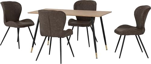 Image of Seconique Hamilton Medium Dining Set with Quebec Chairs in Medium Oak Effect/Black/Brown Faux Leather