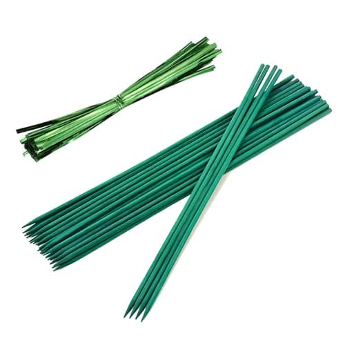 Image of KTHZI 30 Pcs 30CM Plant Sticks Bamboo Green Support Canes Floral Wooden Stakes with 60 Split Twist Ties Metallic Sign Posting Sticks for Garden Flowers