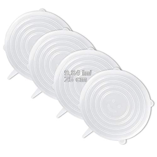 Image of LELE LIFE 4 Pack Same Size Silicone Stretch Lids, Thicker Reusable Sturdy Silicone Container Cover, Expandable Food Storage Covers, Dishwasher and Freezer Safe,25cm