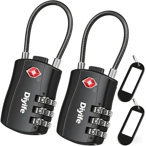 Image of Diyife TSA Luggage Locks, [2 Pack] 3-Digit Security Suitcase Locks, Combination Padlock for Suitcases Flexible Cable Travel Lock, TSA Approved Luggage Locks for Suitcases Travel Luggage Bag Case