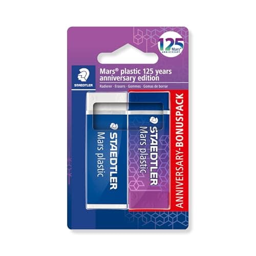 Image of STAEDTLER Mars Eraser - Latex & Phthalate-Free Rubber - Limited-Edition Mars Anniversary - Pack of 2, 52650MABK2