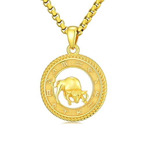 Image of PARYFO Gold Taurus Necklace 925 Sterling Silver Gold Zodiac Taurus Pendant Astrology Horoscope Pendant Jewellery Gifts for Men Women Unisex Birthday Valentines Day Gifts