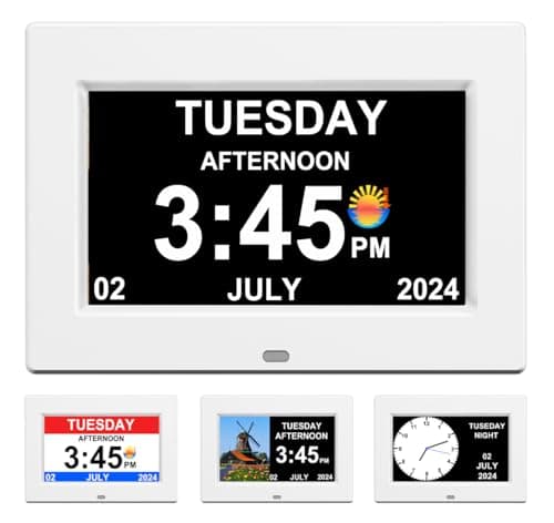Image of CAZOKASI （No Power adapter） Clock With Day And Date For Elderly Calendar Digital Alarm Options,DST Plug-in (No Battery), Power Outage Memory,Level 5 Auto Dimmable Display,Extra Large Impaired Vision