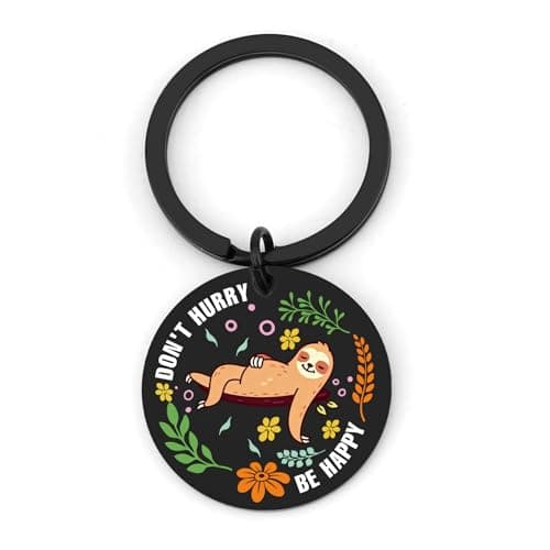 Image of QWZify Sloth Gifts for Women Sloth Keyring, Keyring Accessories Stainless Steel Keychain, Sloths Lovers Keychain Positive Sloths Positivity Presents, Don't Hurry Be Happy