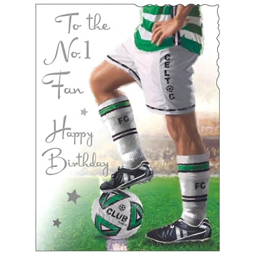 Image of Celtic Birthday Card - Football Design - No. 1 Fan - Special Finishes and Illustrated Insert Leaf - Made in the UK