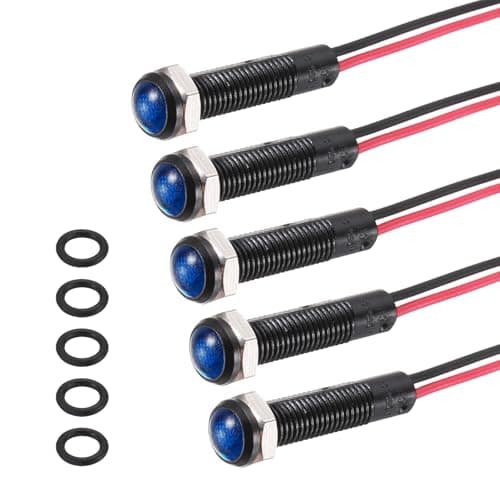Image of PATIKIL 5Pcs 6mm(1/4") Indicator Light,12V-24V AC/DC LED Plastic Shell Signal Lamp Waterproof IP67 Round Head Signal Lights with 150mm(5.9") Cable for Boat Car,Blue