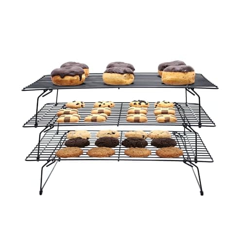 Image of Buckingham 3 Tier Cooling Rack Stackable Non-Stick Durable Metal Wire Black Tray ideal for Cakes Cookies Pastries & Biscuits 40 cm