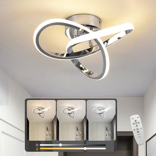 Image of LED Ceiling Lights Dimmable with Remote Control, 3 Colour Temperatures, Silver Flower Shape Modern Ceiling Light fixture LED for Hallway Aisle Entrance Bedroom Kitchen Living Room - 25cm, 22W