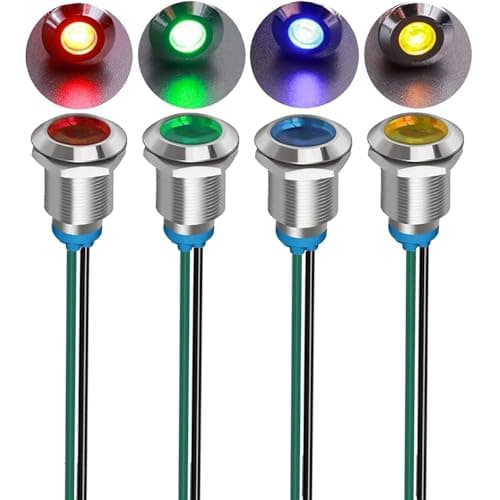 Image of Gebildet 4pcs 12mm 3V-4.5V-5V-6V-7.5V-9VDC LED Metal Indicator Light Waterproof Signal Lamp Pilot Dash Directional Car Truck Boat with Wire(Red/Orange/Blue/Green)